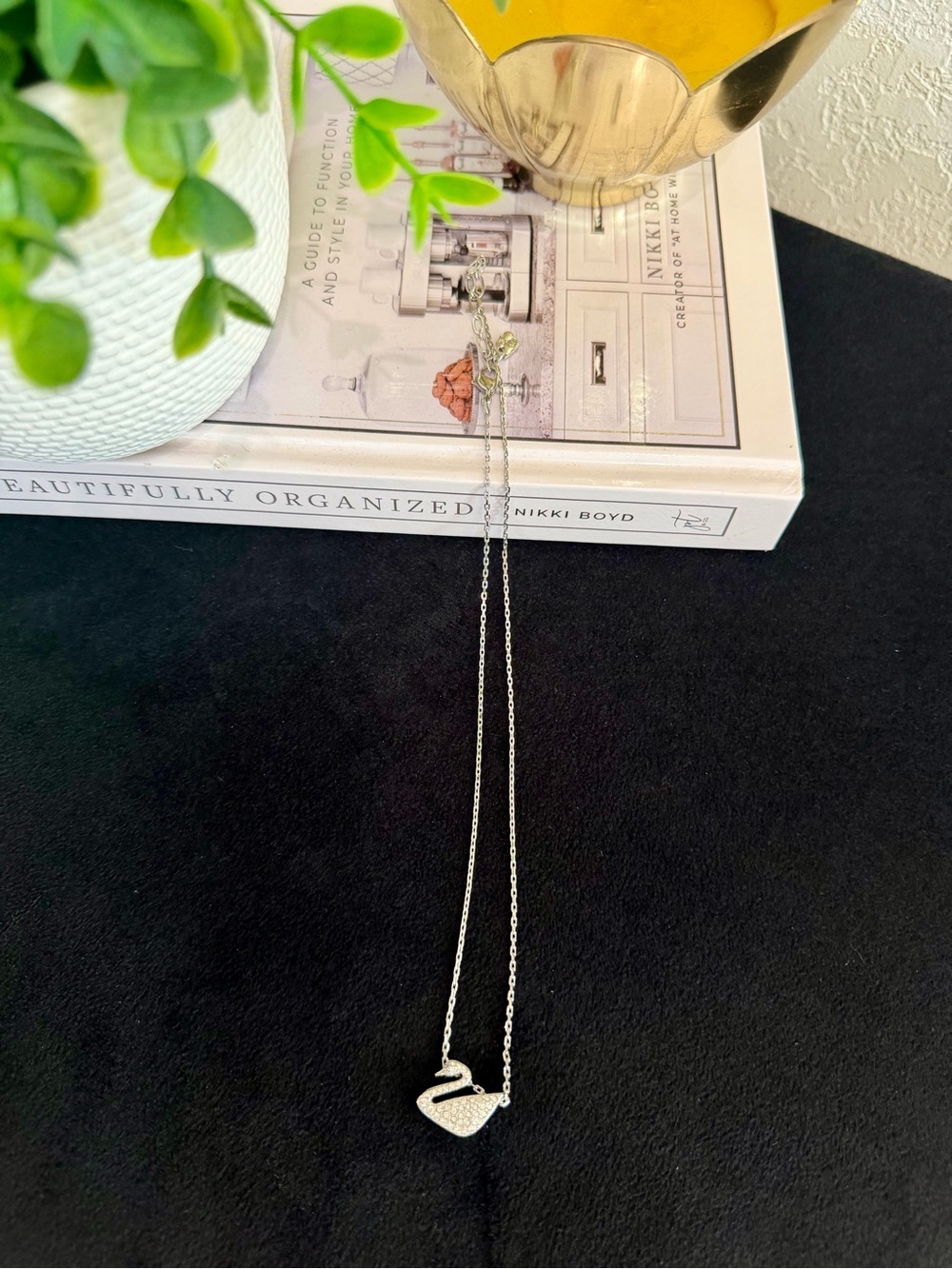 Authentic Swarovski Classic Silver Crystal Swan Pendant Necklace